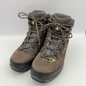 Lowa Gore-Tex Hiking Boots Brown Grey Green Womens Vibram Sole Mid-Cut 6.5